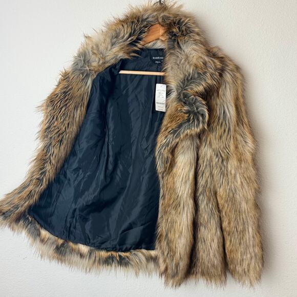 Bebe Glam Faux Fur Coat Women’s M Natural Brown Tan Jacket NWT Winter Holiday - Picture 3 of 15